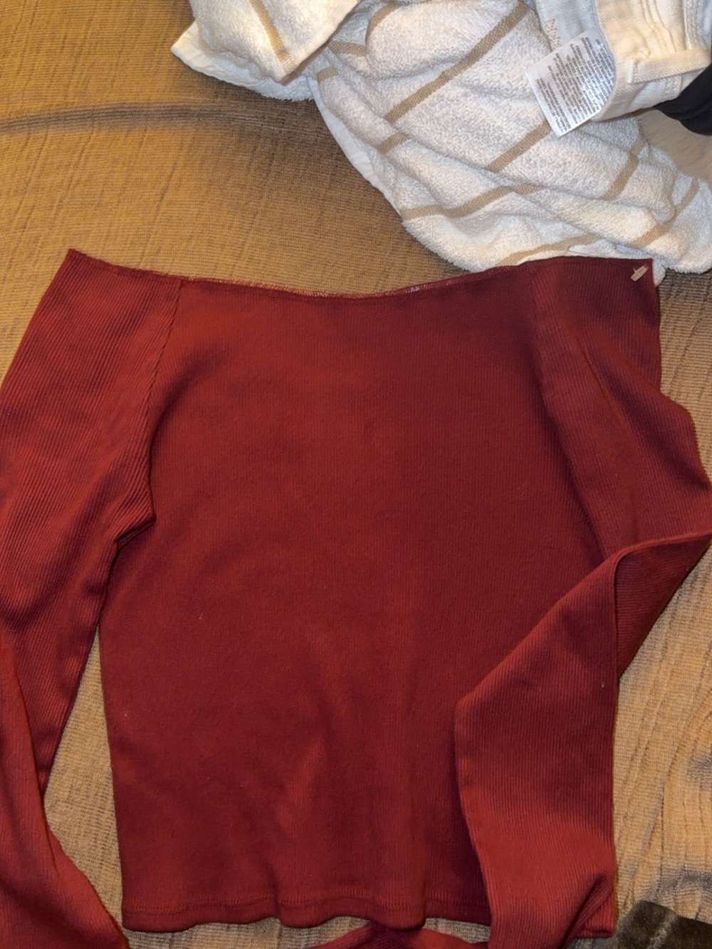 Brandy Melville Ribbed Off-Shoulder Top in Deep Red